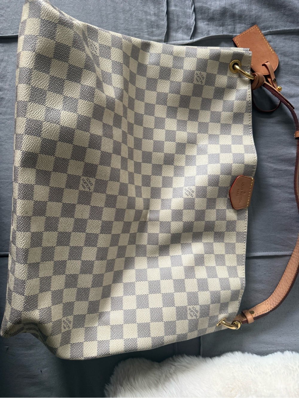 Louis Vuitton Damier Azur Check Bucket Messenger Bag in Cream & Gray